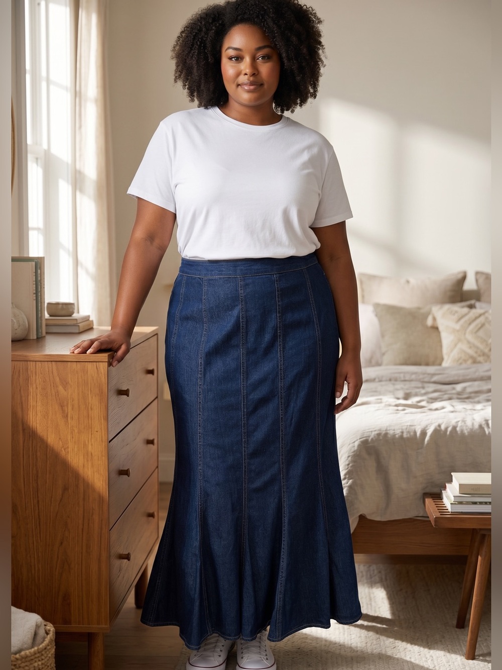 NorthStyle Dark Indigo Elastic Waist Denim Skirt Size XL